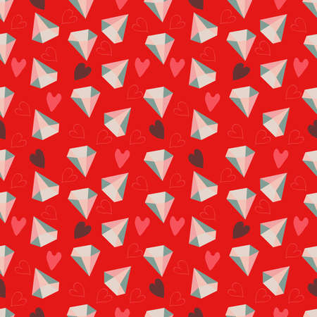 Valentines Day romantic seamless pattern with hearts, cupids, crystals, cupcakes.のイラスト素材