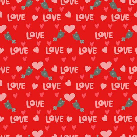 Valentines Day romantic seamless pattern with hearts, cupids, crystals, cupcakes.のイラスト素材