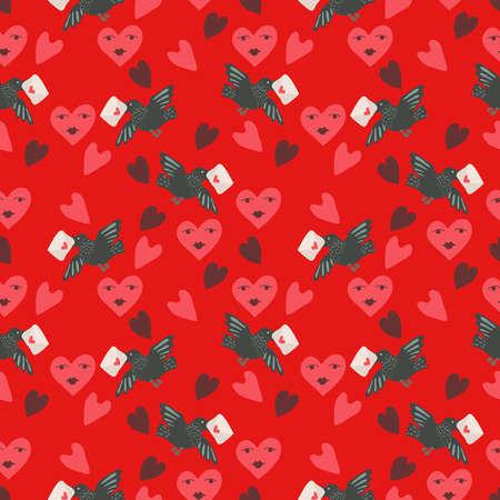 Valentines Day romantic seamless pattern with hearts, cupids, crystals, cupcakes.のイラスト素材