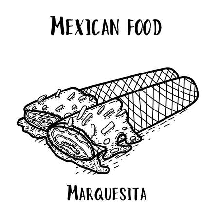 Mexican food Maiz horneado. Hand drawn black and white vector illustration in doodle style.のイラスト素材