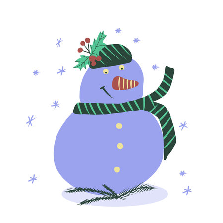 Cute vector snowman in hat and scarf. Festive winter illustration.のイラスト素材