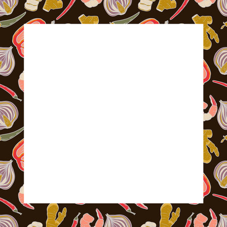 Vector food template, Panasian cuisine frame. Asian food.のイラスト素材
