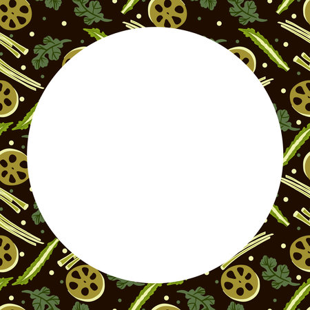Vector food template, Panasian cuisine frame. Asian food, japanese sushi.のイラスト素材