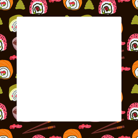 Vector food template, Panasian cuisine frame. Asian food, japanese sushi.のイラスト素材