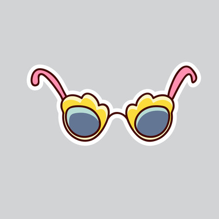 70s styles vector doodle sticker. Glamor vintage sunglasses.のイラスト素材