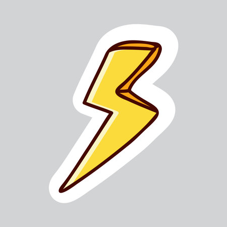 70s styles vector doodle sticker. Yellow lightning sign.のイラスト素材