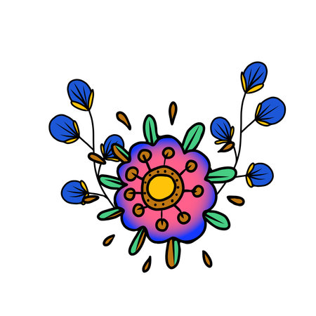 Stylized flowers. Vector hand drawn doodle illustration in mexican style.のイラスト素材
