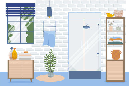 Modern bathroom interior. Flat design style vector illustration.のイラスト素材