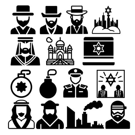 Vector set of Palestine-Israeli conflict icons.のイラスト素材