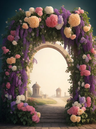 Vintage flowers arch illustration.の素材