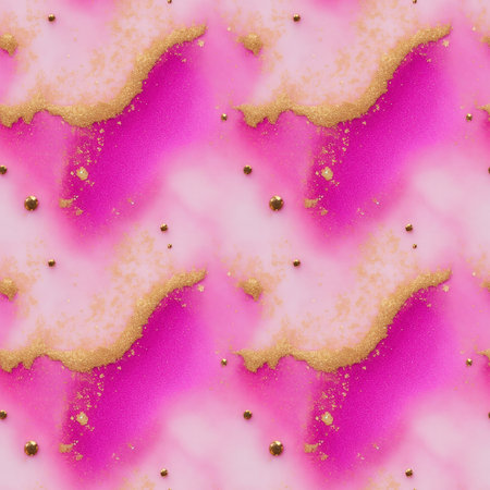 Abstract pink alcohol ink background with gold glitter elements.の素材