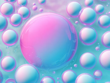 Abstract neon colorful bubbles float backgroundの素材