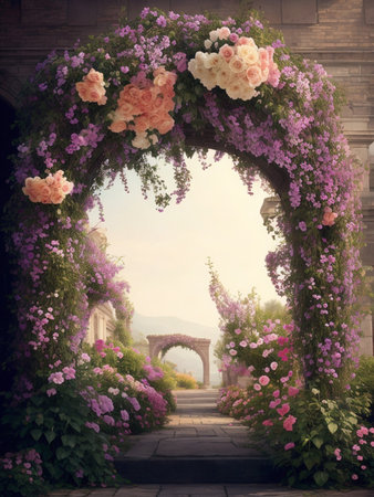 Vintage flowers arch illustration.の素材