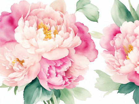Decicate pink watercolor peony flower floral backgroundの素材
