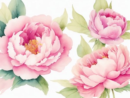 Decicate pink watercolor peony flower floral backgroundの素材