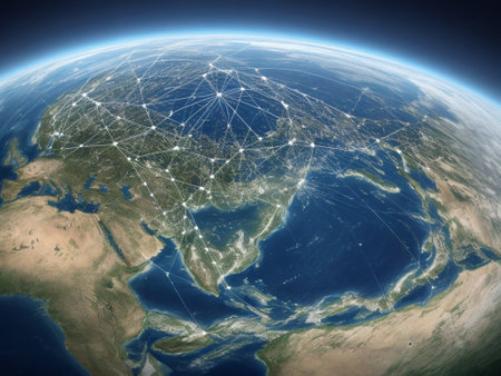 Global network concept, planet Earth and world network.の素材