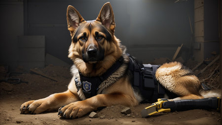 German shepherd dog, police dog, K9.の素材
