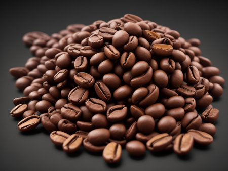 Coffee beans background in a low key. Food theme.の素材
