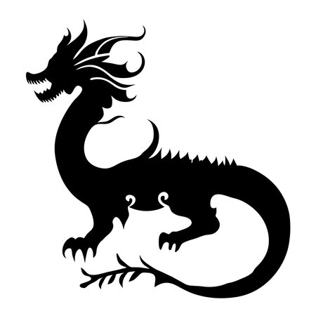 Black silhouette of a dragon on a white background. Vector illustration.のイラスト素材