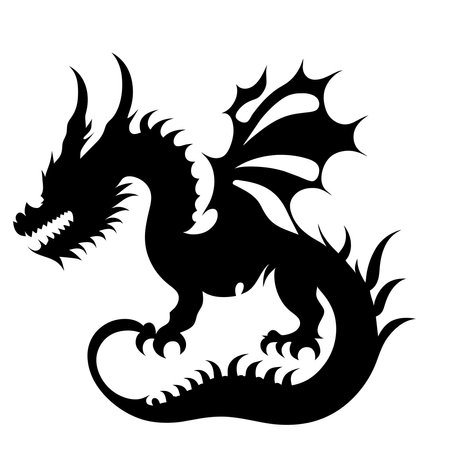 Black silhouette of a dragon on a white background. Vector illustration. Chinese New Year of a Dragon.のイラスト素材