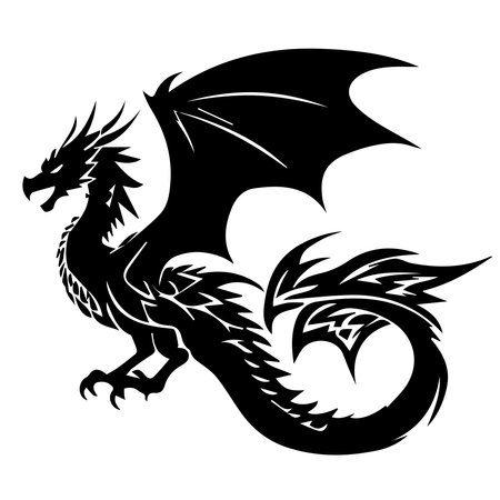 Black silhouette of a dragon on a white background. Vector illustration. Chinese New Year of a Dragon.のイラスト素材