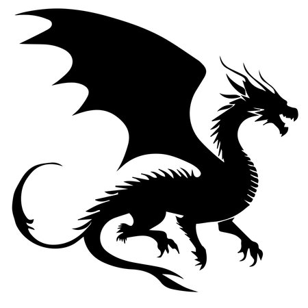 Black silhouette of a dragon on a white background. Vector illustration. Chinese New Year of a Dragon.のイラスト素材