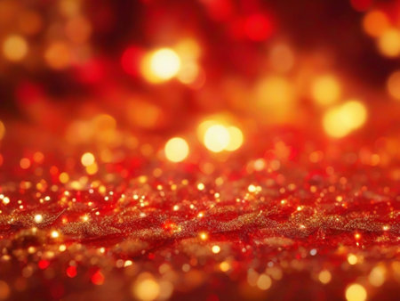 glitter vintage lights background. gold and red de-focusedの素材