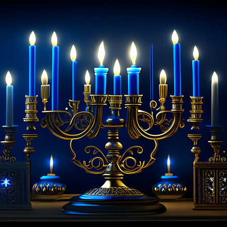 Illustration of a Hanukkah background with candelabrum and candlesの素材