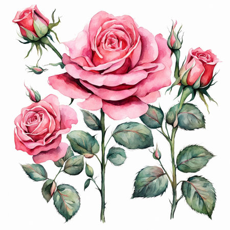 Beautiful vector image with nice watercolor roses on a white backgroundの素材