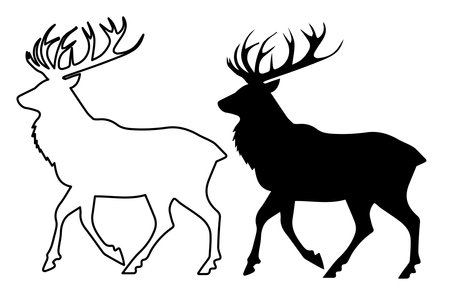 silhouette of elk and reindeer on white backgroundのイラスト素材