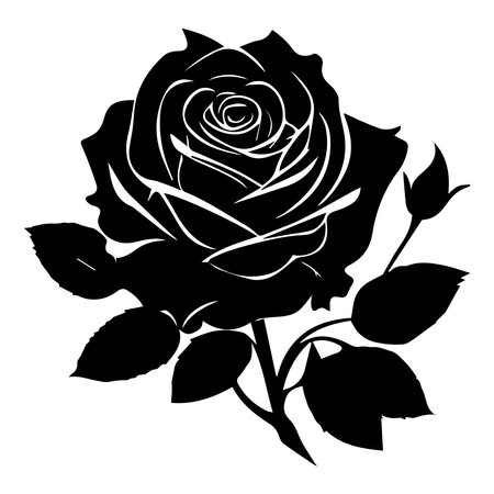 Black silhouette of a rose on a white background. Vector illustration.のイラスト素材