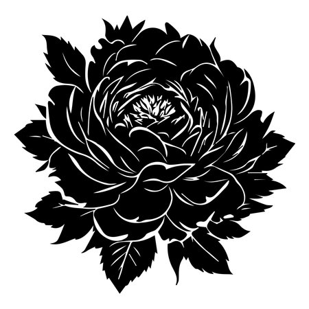 Black and white peony isolated on white background. Vector illustration.のイラスト素材