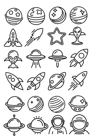 Set of space doodle icons. Hand drawn vector illustration.のイラスト素材