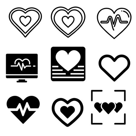 Heart Icon Set Isolated on White Background. Vector Illustration.のイラスト素材