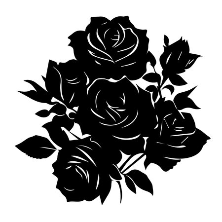 Black roses bouquet isolated on a white background. Vector illustration.のイラスト素材