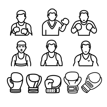 boxer icons set over white background, line style, vector illustrationのイラスト素材