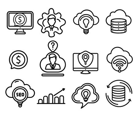 data base icon set design, Digital technology communication social media internet web and wireless theme Vector illustrationのイラスト素材