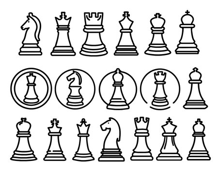 Set of chess pieces on a white background. Black and white vector illustration.のイラスト素材