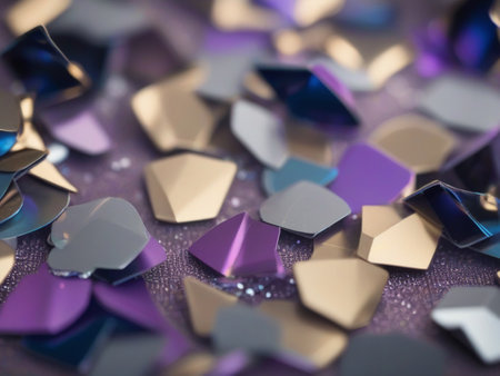 Shiny foil confetti on a metallic background. Shallow depth of field.の素材