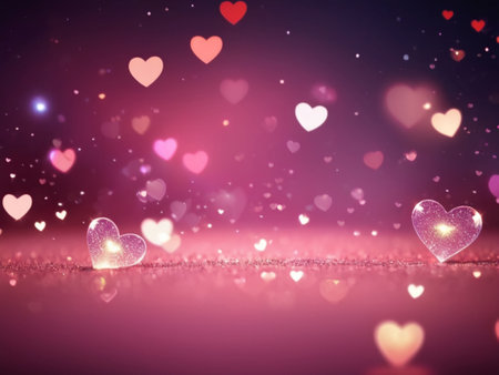 Valentine's day background with hearts and bokeh lightsの素材