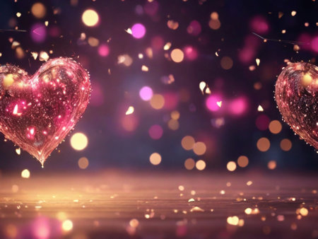 Valentines day background with hearts and bokeh. 3d renderingの素材