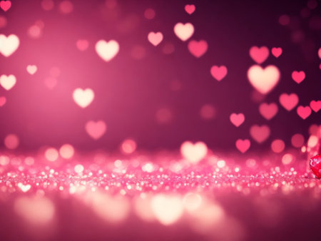 Valentine's day background with bokeh lights and heartsの素材