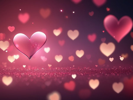 Valentines day background with hearts. 3d rendering toned imageの素材