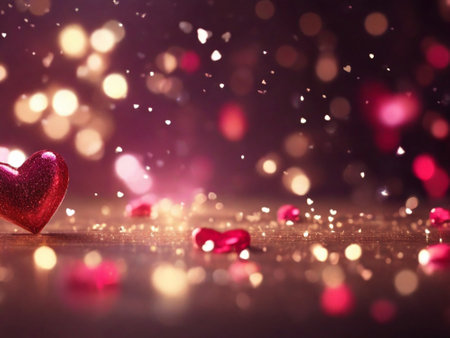 Valentine's day background with hearts and bokeh lightsの素材