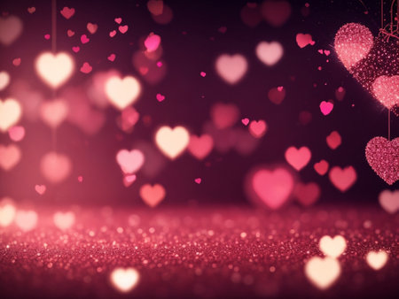 Valentine's day background with hearts and bokeh lightsの素材