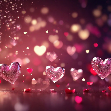 Valentine's day background with hearts and bokeh lightsの素材