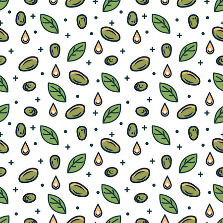 Seamless pattern with green leaves and water drops. Vector illustration.のイラスト素材