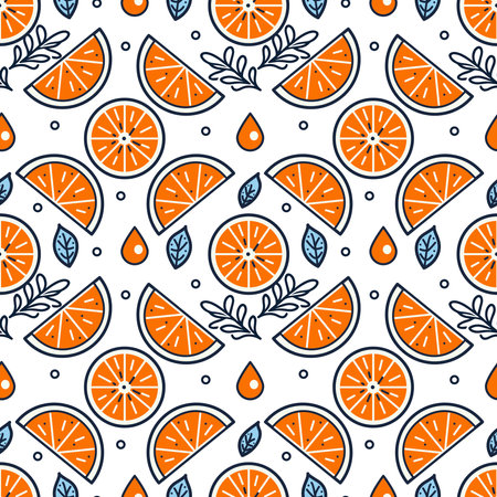 Seamless vector pattern with oranges. Hand drawn background with citrus fruits. Line drawing.のイラスト素材