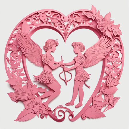Valentine's Day card with cupid and angel on white backgroundの素材