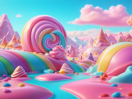 Fairytale landscape with lollipops. 3d renderの素材